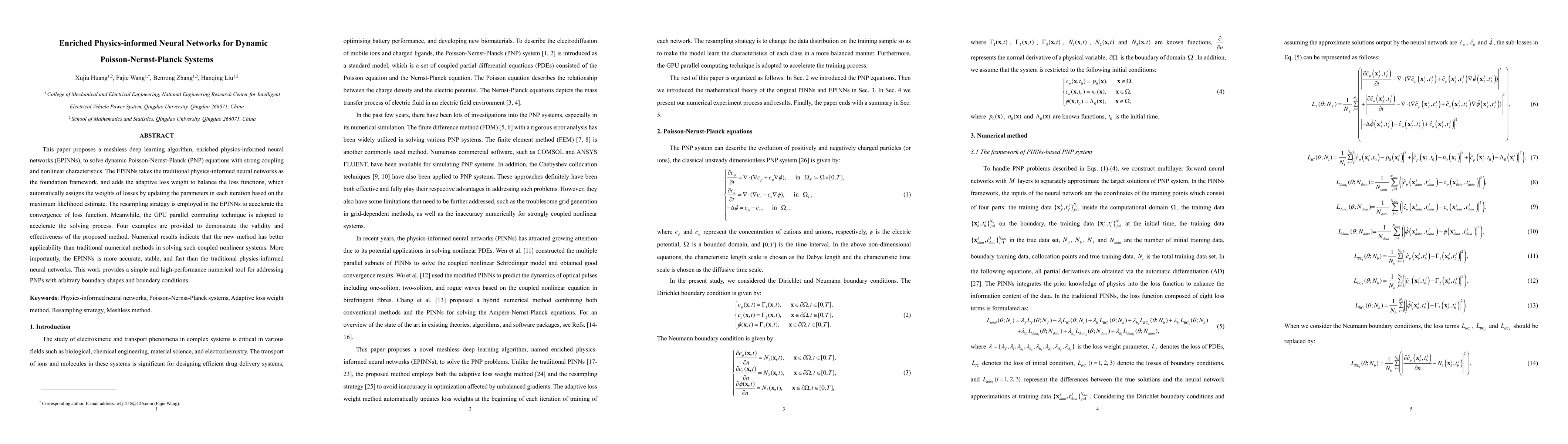 Thumbnail for Enriched Physics-informed Neural Networks for Dynamic
  Poisson-Nernst-Planck Systems