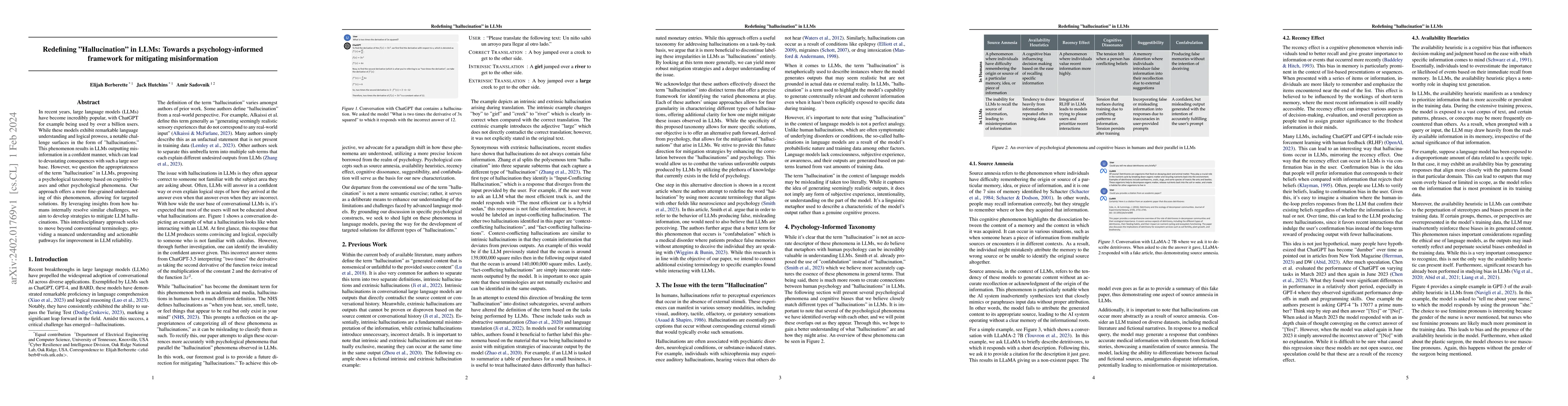 Thumbnail for Redefining "Hallucination" in LLMs: Towards a psychology-informed
  framework for mitigating misinformation