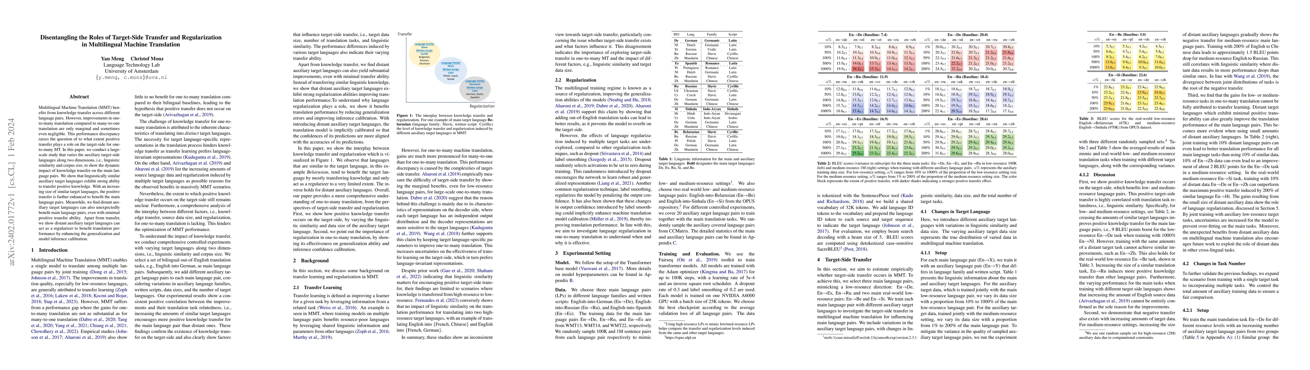 Thumbnail for Disentangling the Roles of Target-Side Transfer and Regularization in
  Multilingual Machine Translation