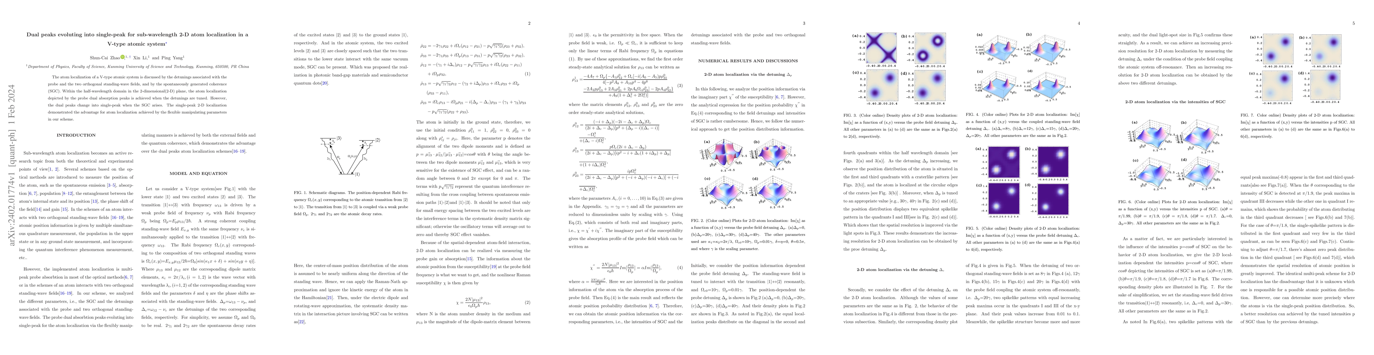 Thumbnail for Dual peaks evoluting into single-peak for sub-wavelength 2-D atom
  localization in a V-type atomic system