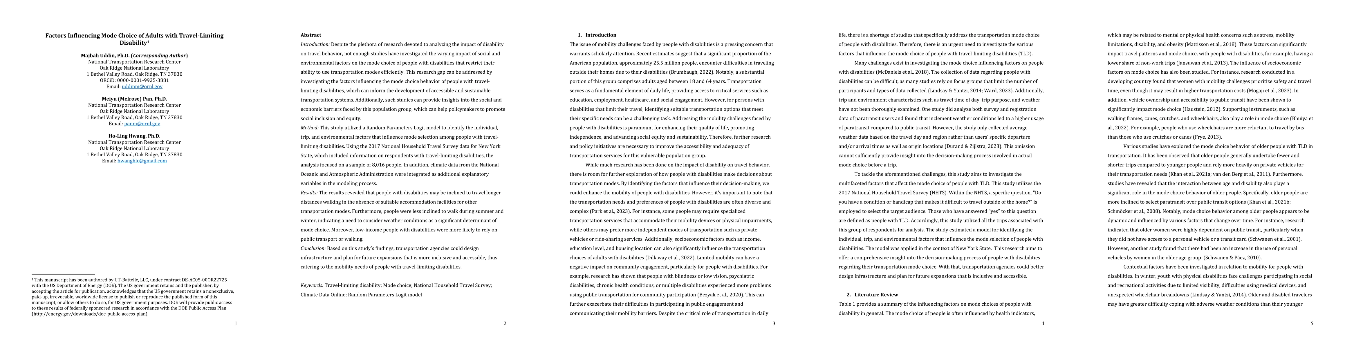 Thumbnail for Factors Influencing Mode Choice of Adults with Travel-Limiting
  Disability