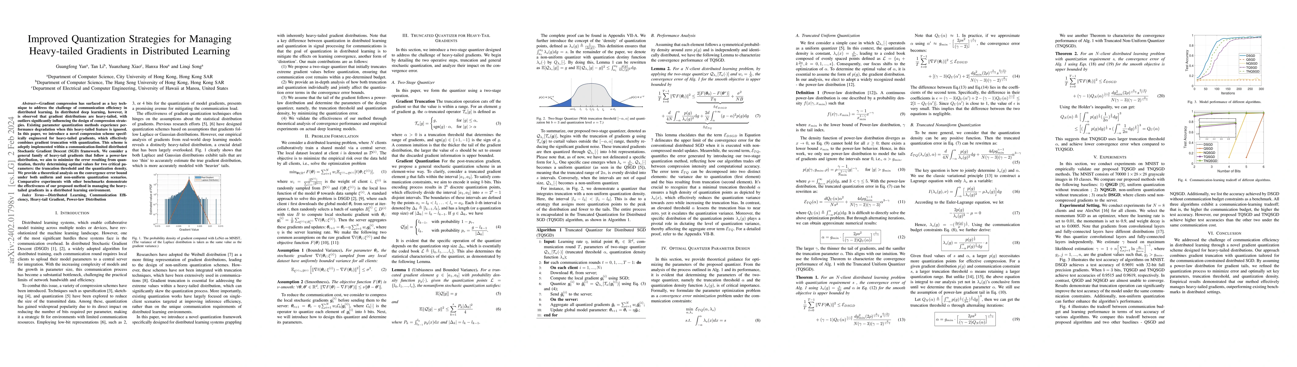 Thumbnail for Improved Quantization Strategies for Managing Heavy-tailed Gradients in
  Distributed Learning