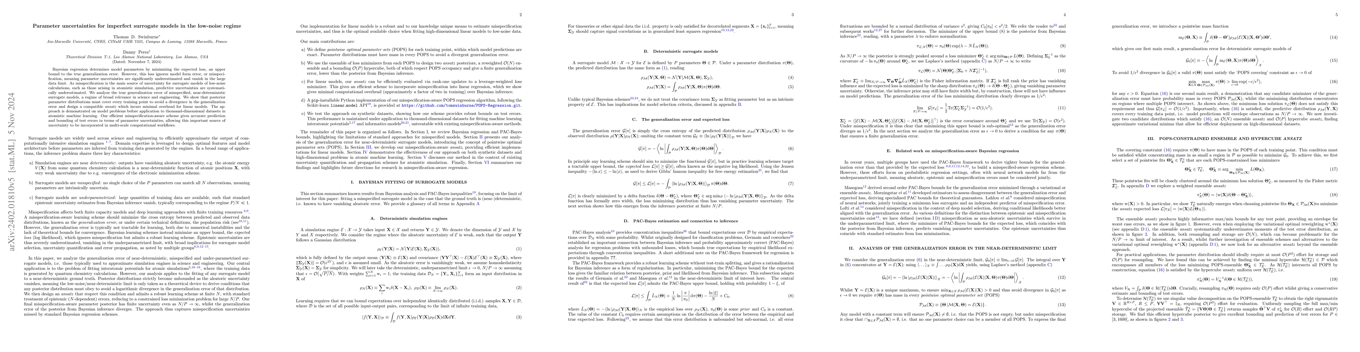 Thumbnail for Parameter uncertainties for imperfect surrogate models in the low-noise
  regime