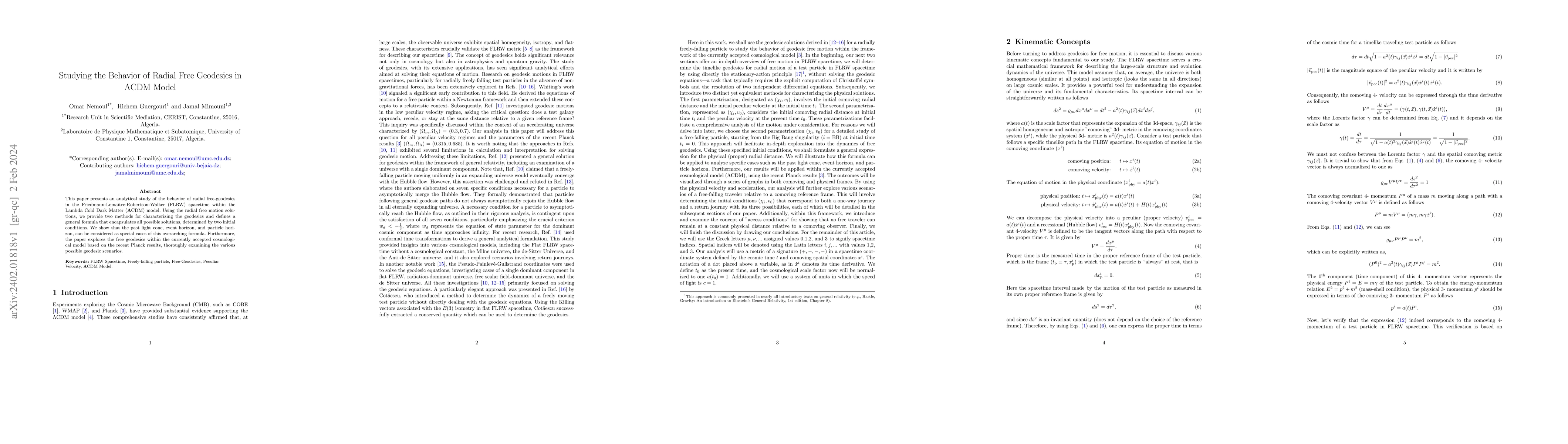 Thumbnail for Studying the Behavior of Radial Free Geodesics in {\Lambda}CDM Model