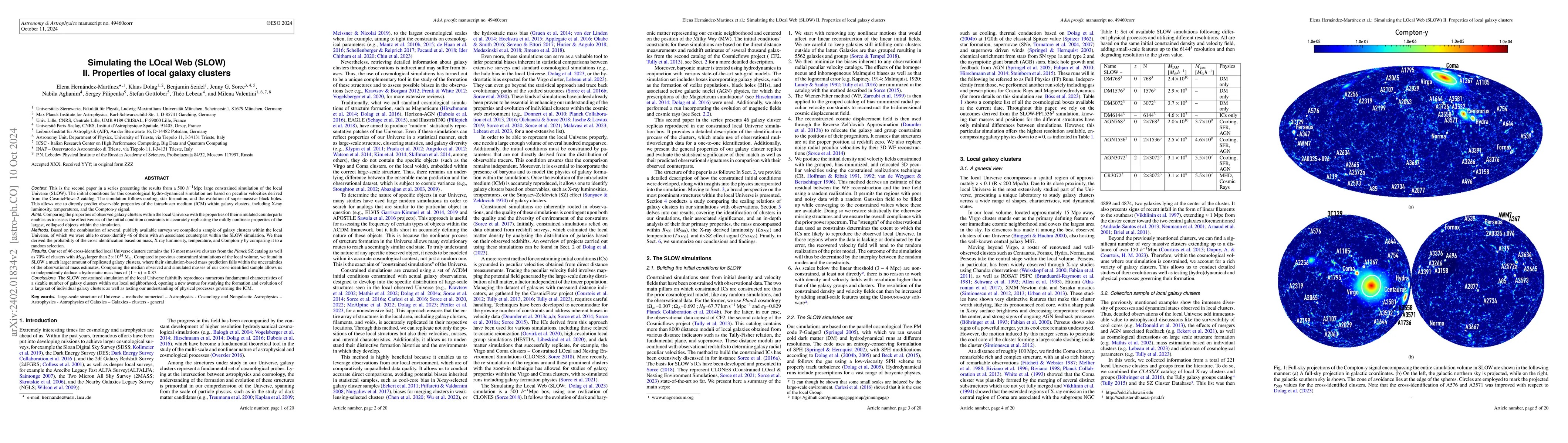 Thumbnail for Simulating the LOcal Web (SLOW) -- II: Properties of local galaxy
  clusters