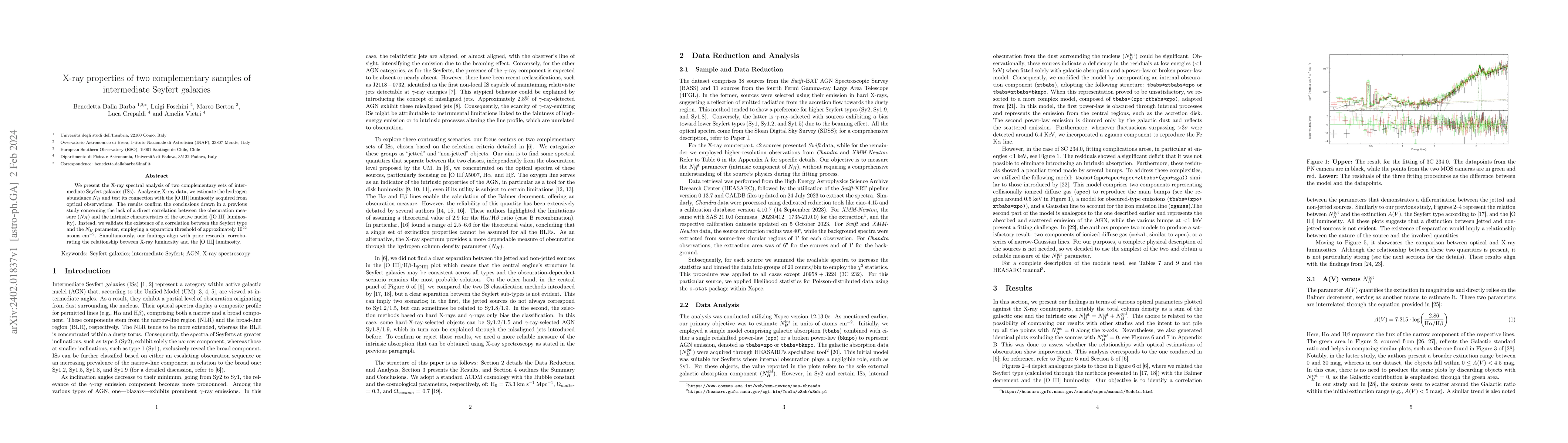 Thumbnail for X-ray properties of two complementary samples of intermediate Seyfert
  galaxies