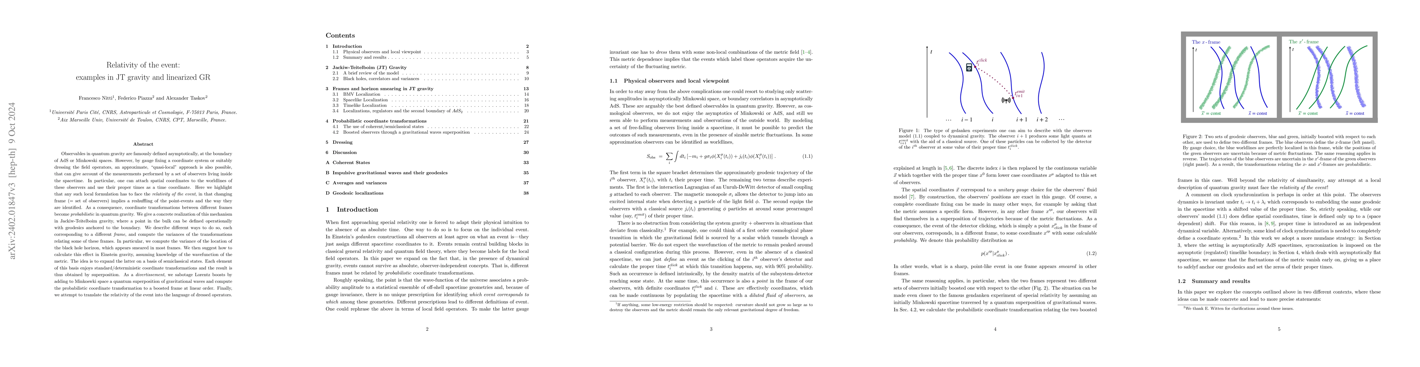 Thumbnail for Relativity of the event: examples in JT gravity and linearized GR