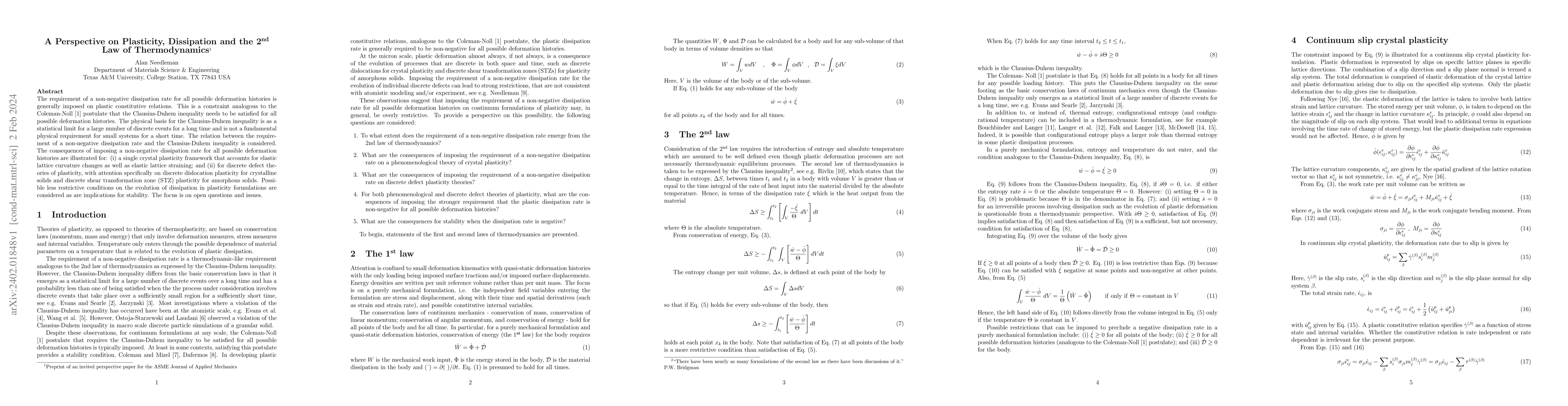 Thumbnail for A Perspective on Plasticity, Dissipation and the 2nd Law of
  Thermodynamics