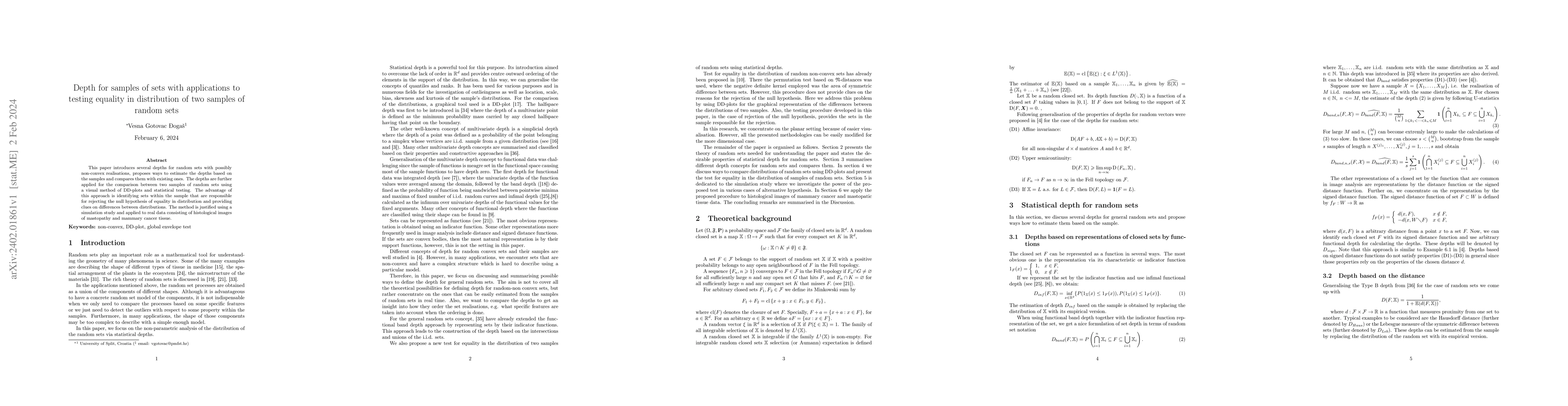 Thumbnail for Depth for samples of sets with applications to testing equality in
  distribution of two samples of random sets
