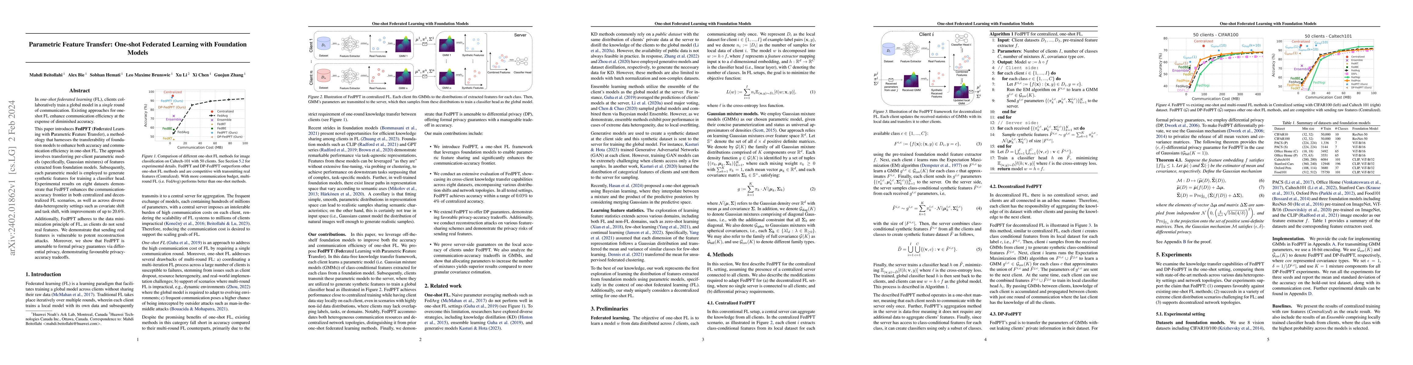 Thumbnail for Parametric Feature Transfer: One-shot Federated Learning with Foundation
  Models