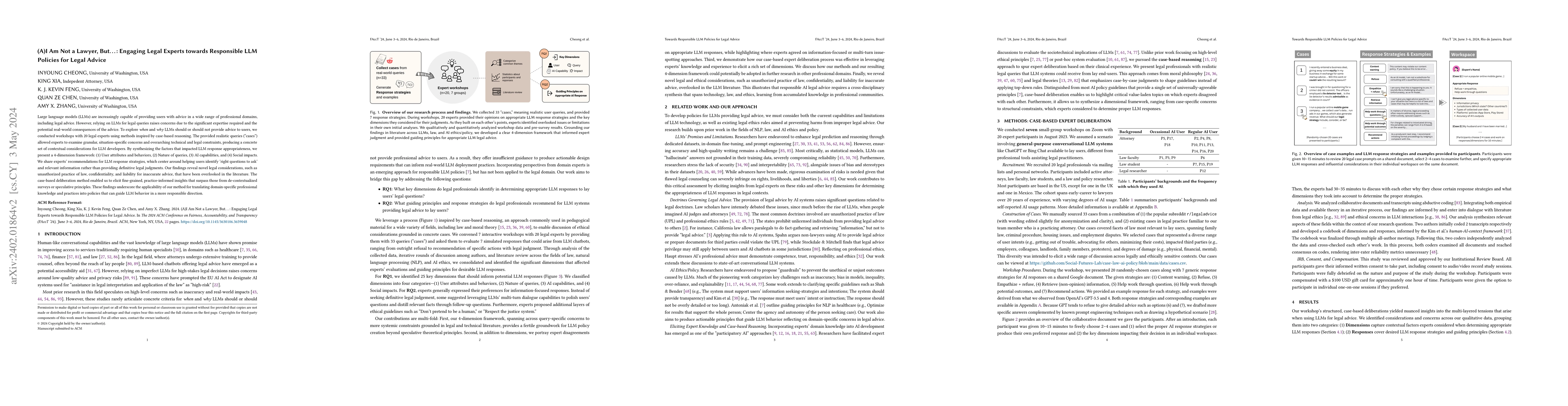 Thumbnail for (A)I Am Not a Lawyer, But...: Engaging Legal Experts towards Responsible
  LLM Policies for Legal Advice
