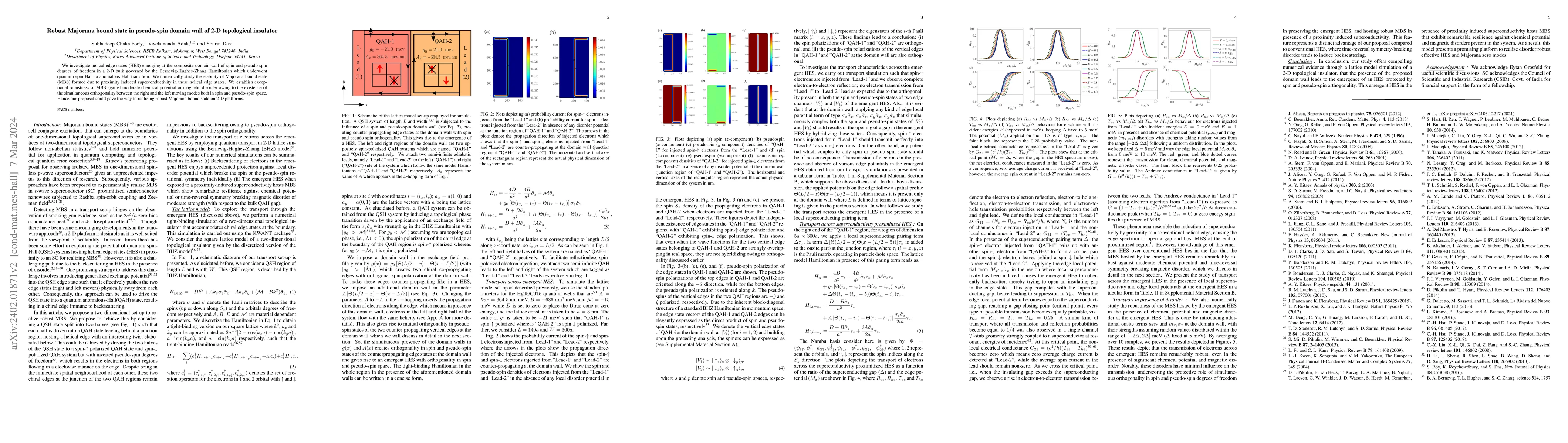 Thumbnail for Robust Majorana bound state in pseudo-spin domain wall of 2-D
  topological insulator