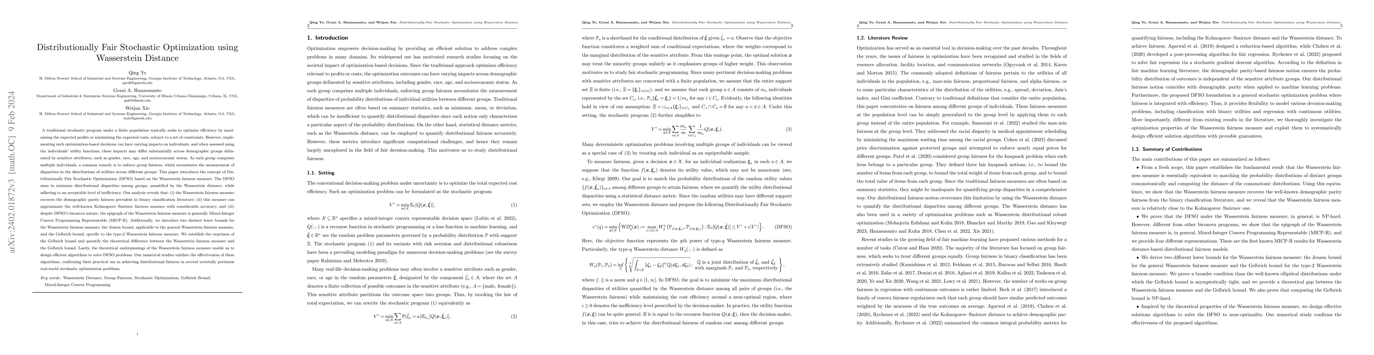 Thumbnail for Distributionally Fair Stochastic Optimization using Wasserstein Distance