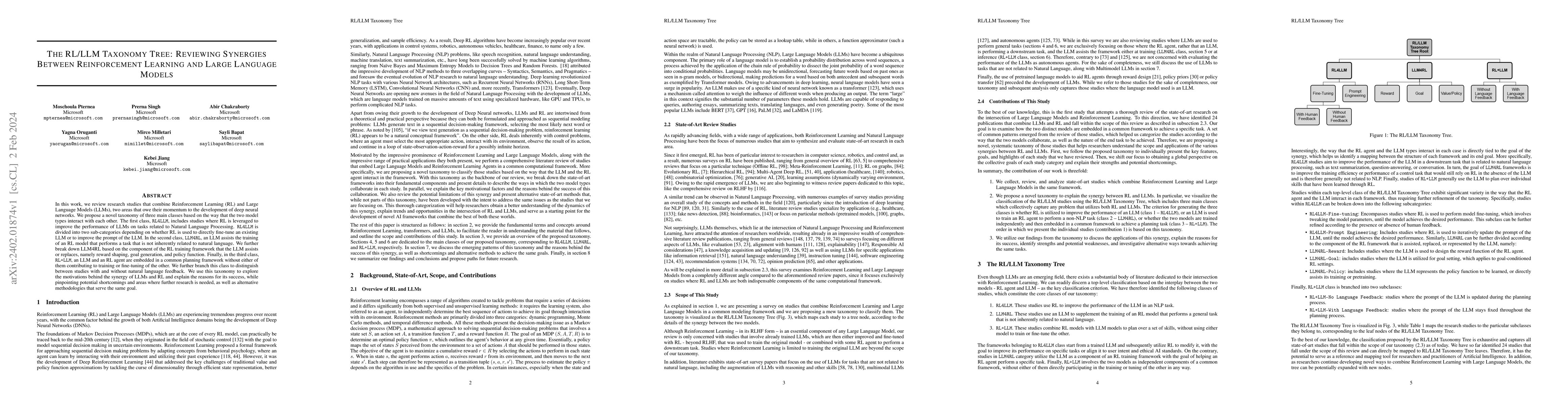 Thumbnail for The RL/LLM Taxonomy Tree: Reviewing Synergies Between Reinforcement
  Learning and Large Language Models