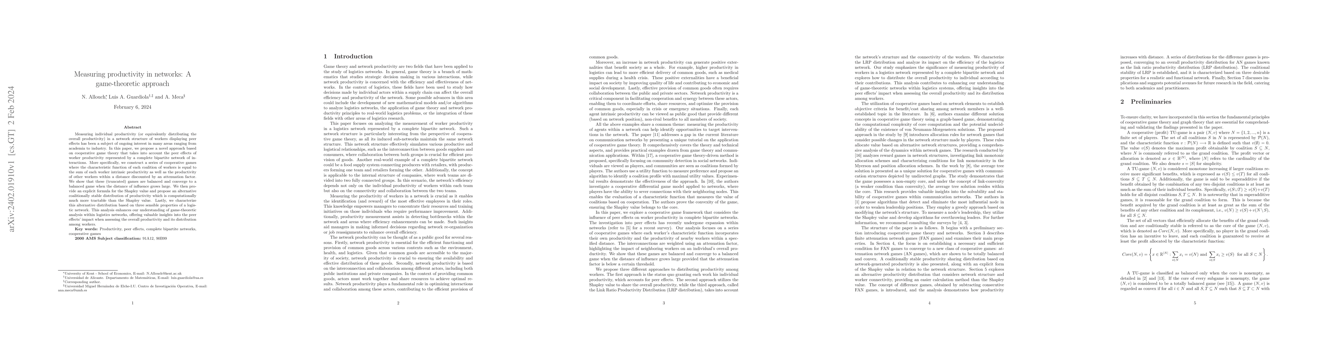 Thumbnail for Measuring productivity in networks: A game-theoretic approach