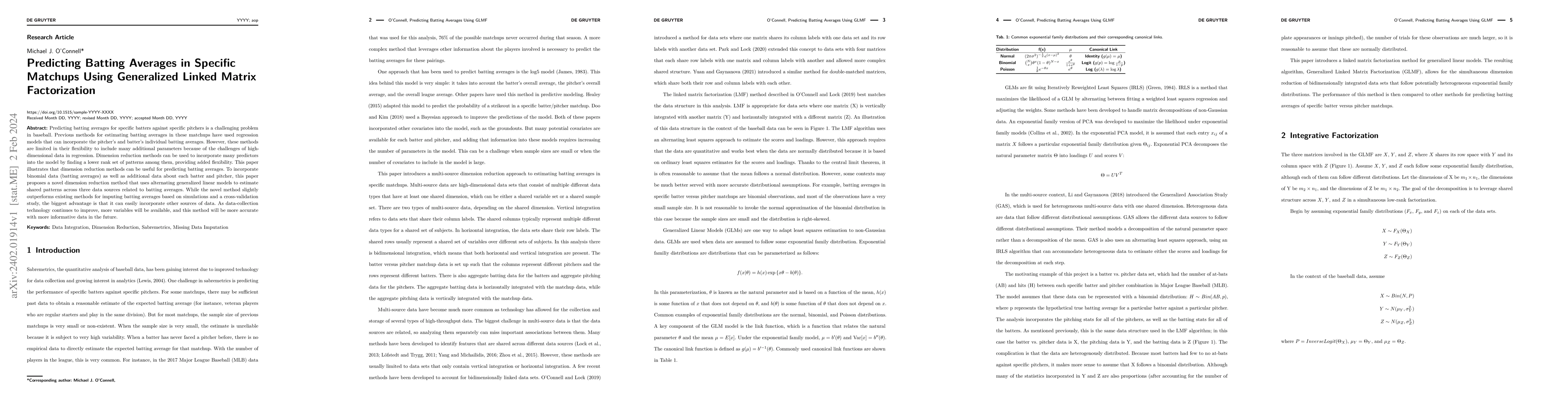Thumbnail for Predicting Batting Averages in Specific Matchups Using Generalized
  Linked Matrix Factorization