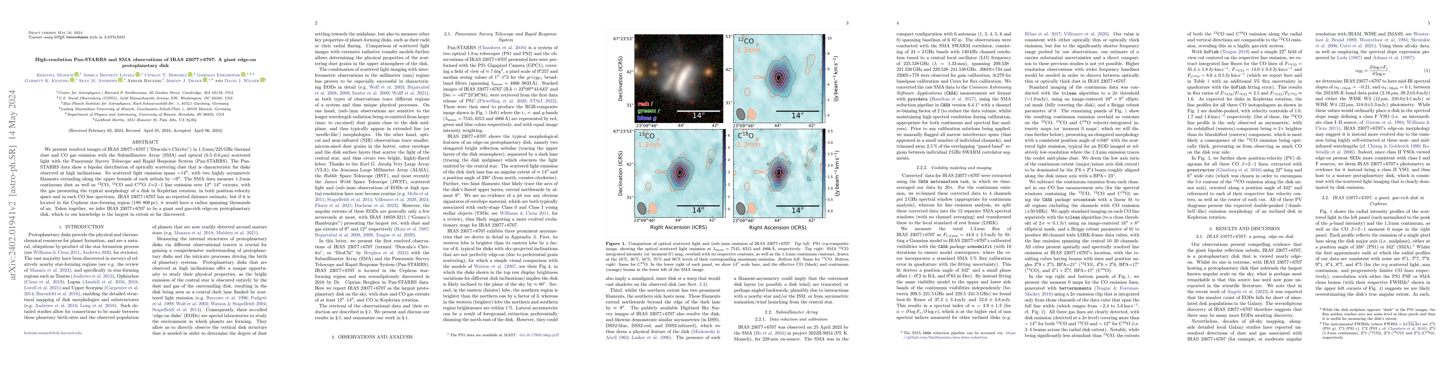 Thumbnail for High-resolution Pan-STARRS and SMA observations of IRAS 23077+6707: A
  giant edge-on protoplanetary disk
