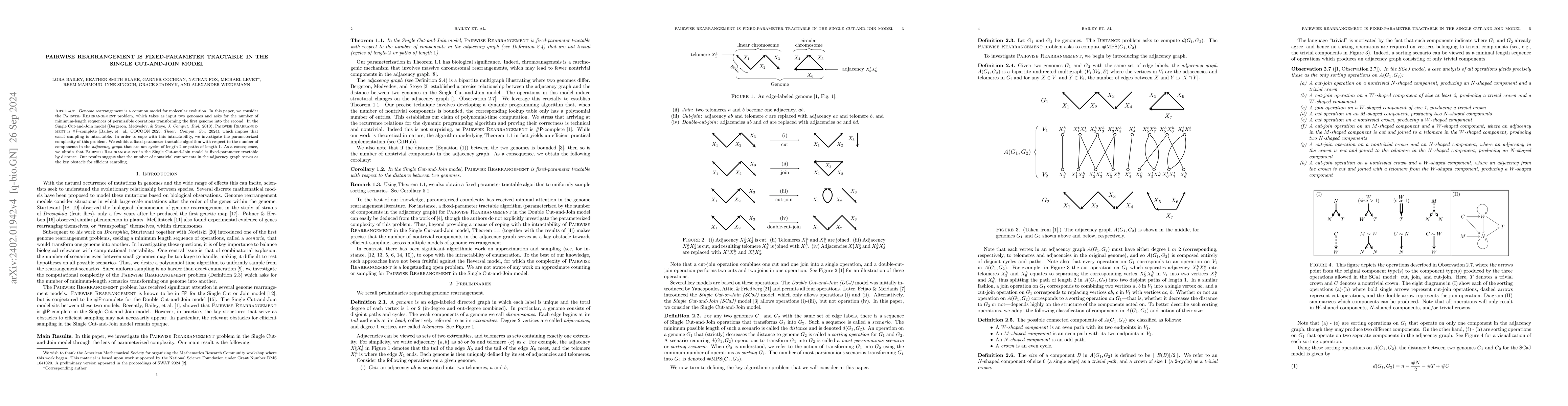 Thumbnail for Pairwise Rearrangement is Fixed-Parameter Tractable in the Single
  Cut-and-Join Model