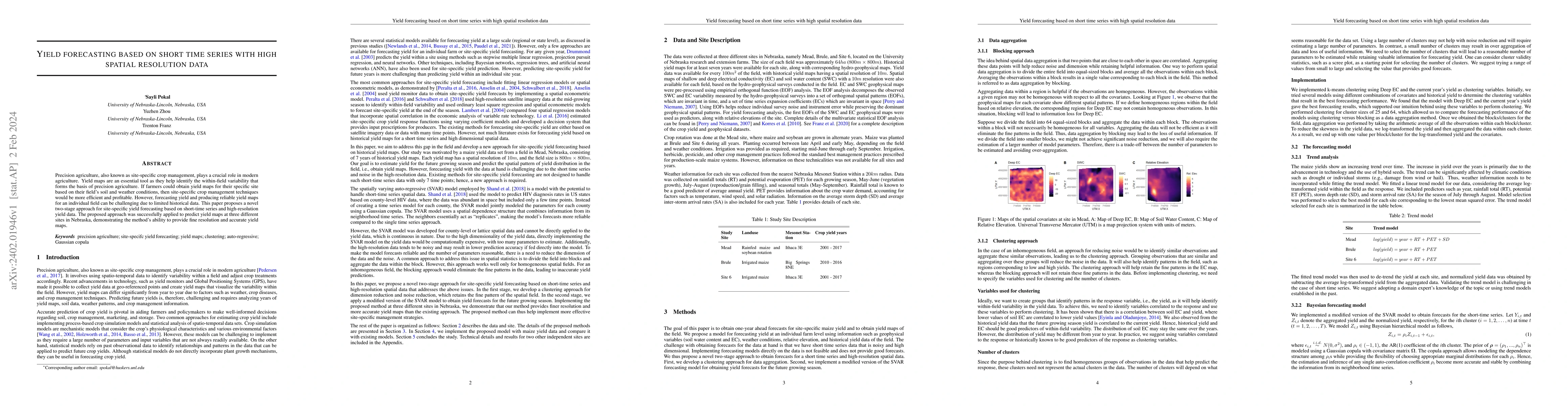 Thumbnail for Yield forecasting based on short time series with high spatial
  resolution data