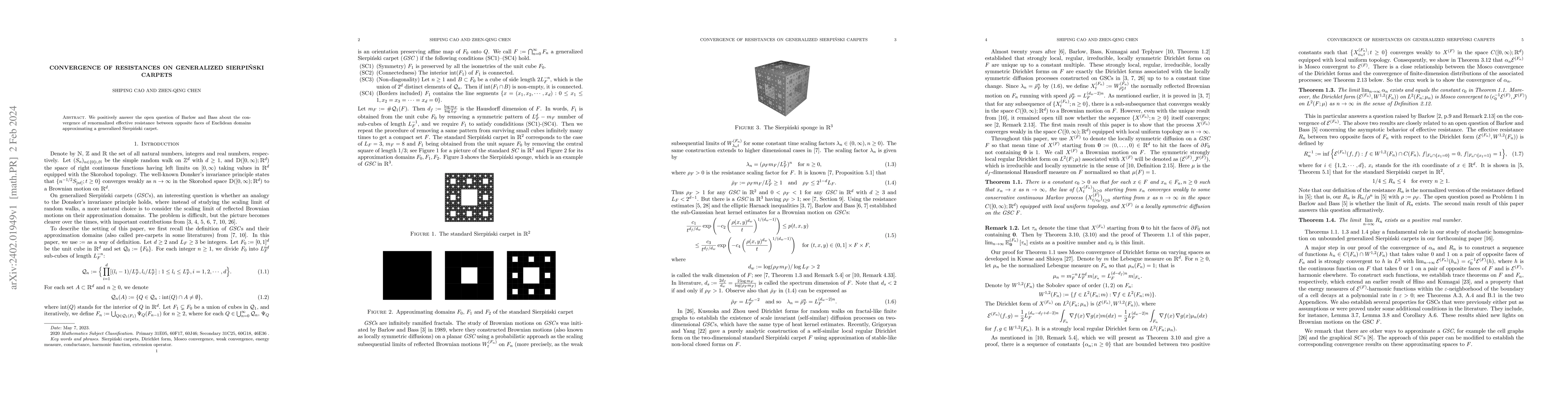 Thumbnail for Convergence of resistances on generalized {S}ierpi\'{n}ski carpets