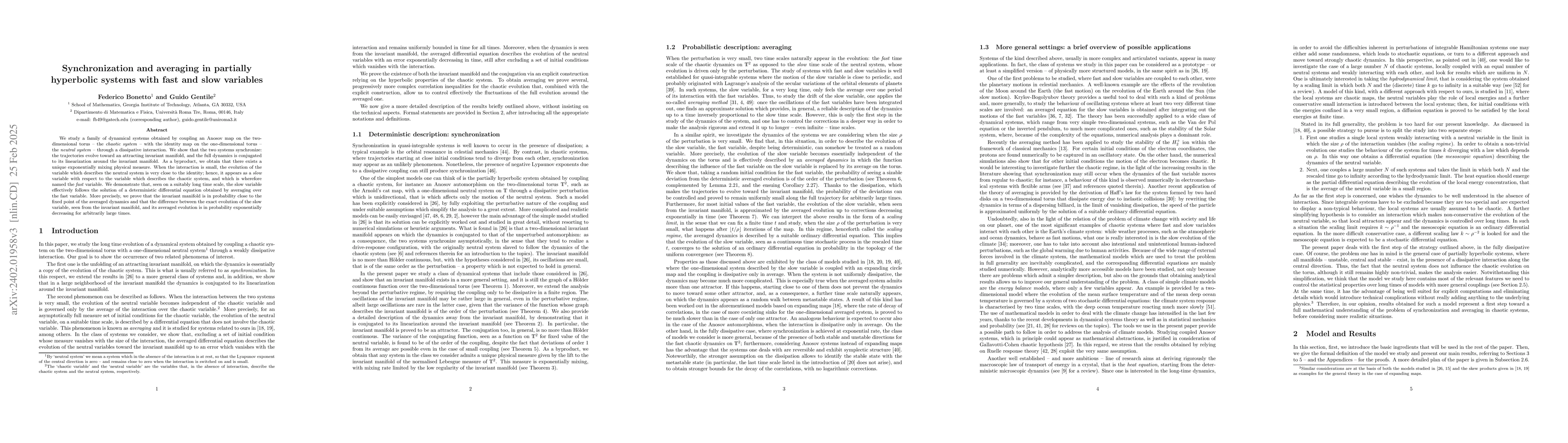 Thumbnail for Synchronization and averaging in dynamical systems with fast/slow
  variables