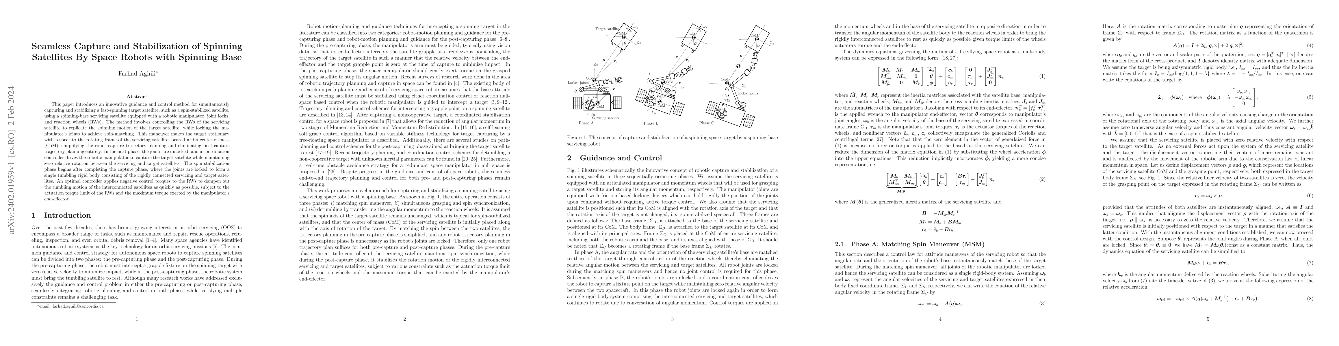 Thumbnail for Seamless Capture and Stabilization of Spinning Satellites By Space
  Robots with Spinning Base
