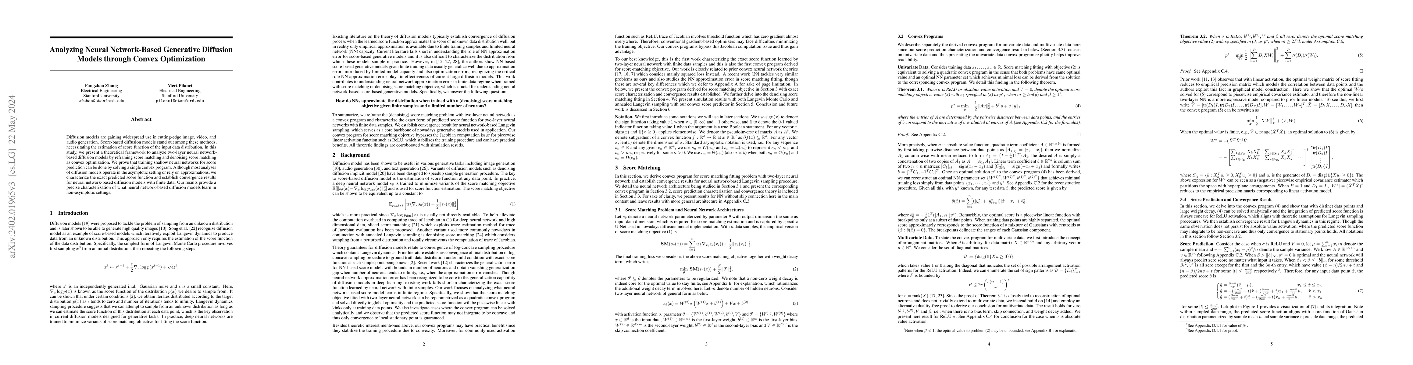 Thumbnail for Analyzing Neural Network-Based Generative Diffusion Models through
  Convex Optimization