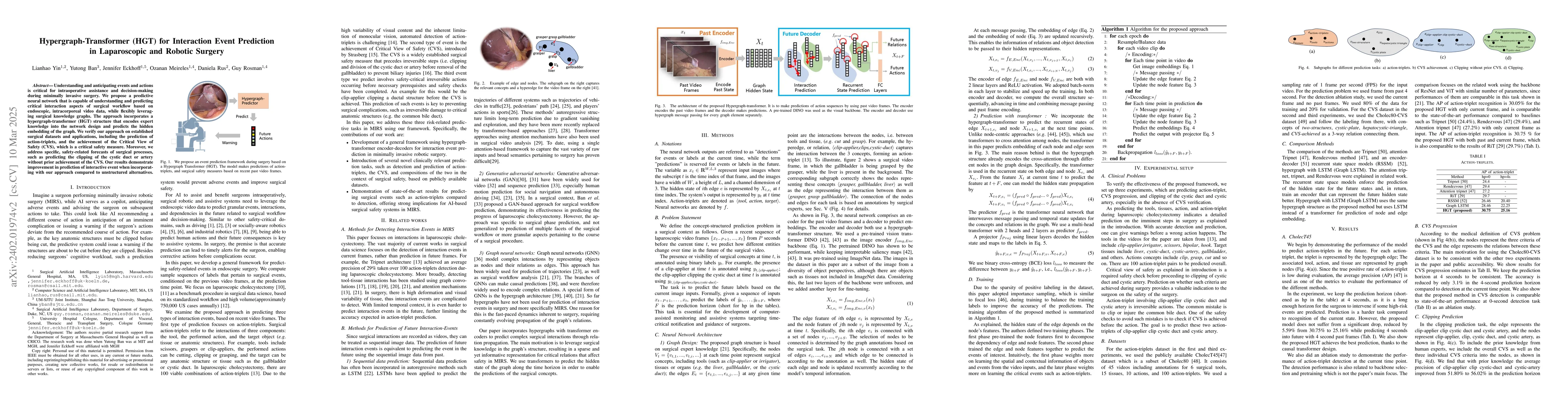 Thumbnail for Hypergraph-Transformer (HGT) for Interactive Event Prediction in
  Laparoscopic and Robotic Surgery