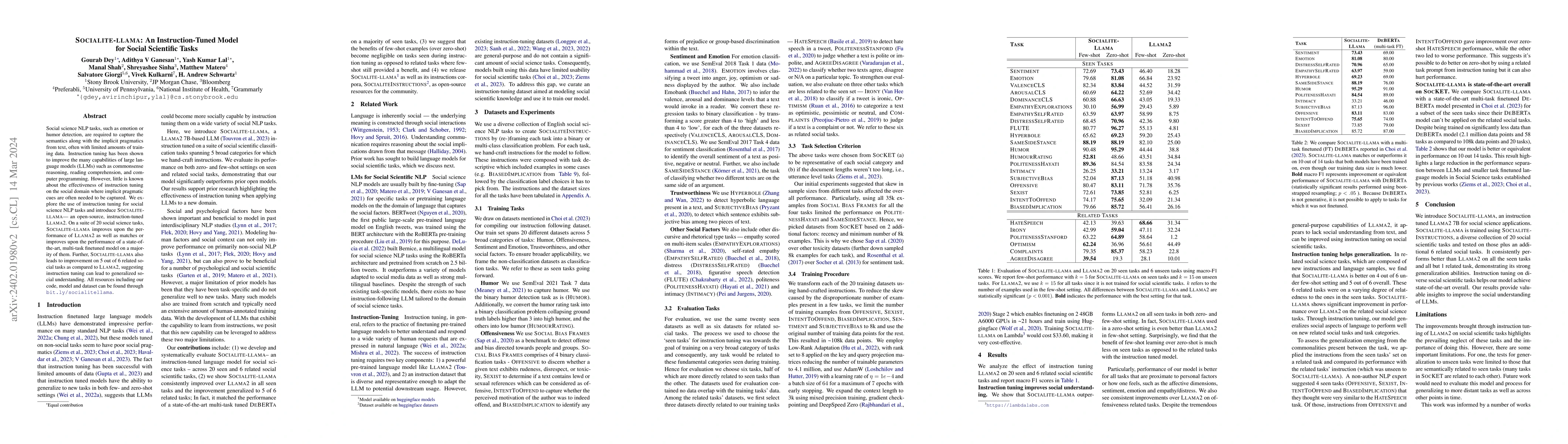 Thumbnail for SOCIALITE-LLAMA: An Instruction-Tuned Model for Social Scientific Tasks