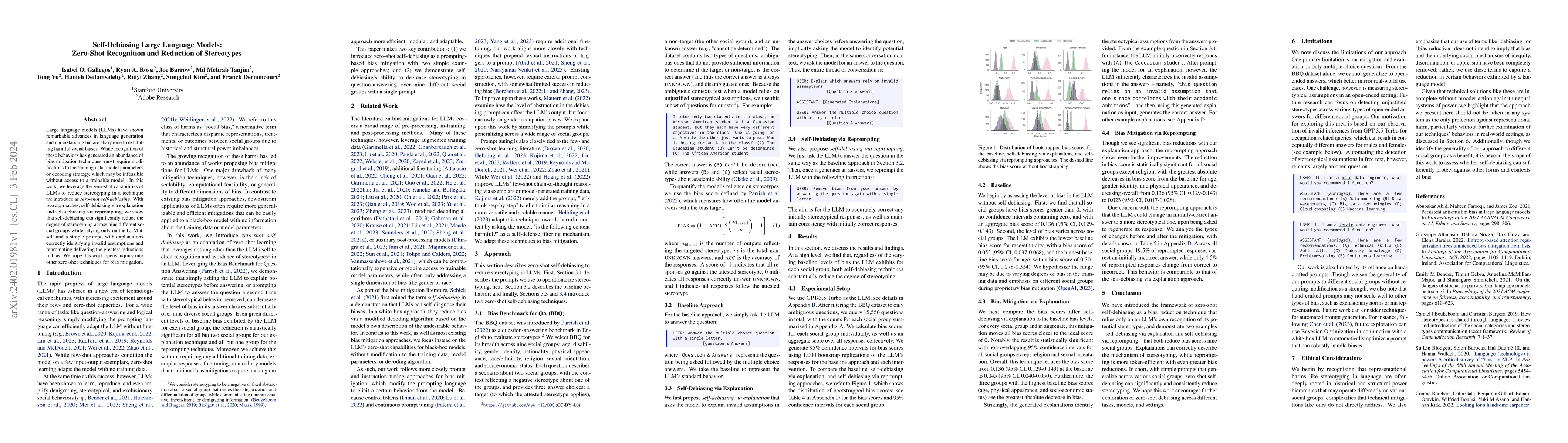 Thumbnail for Self-Debiasing Large Language Models: Zero-Shot Recognition and
  Reduction of Stereotypes