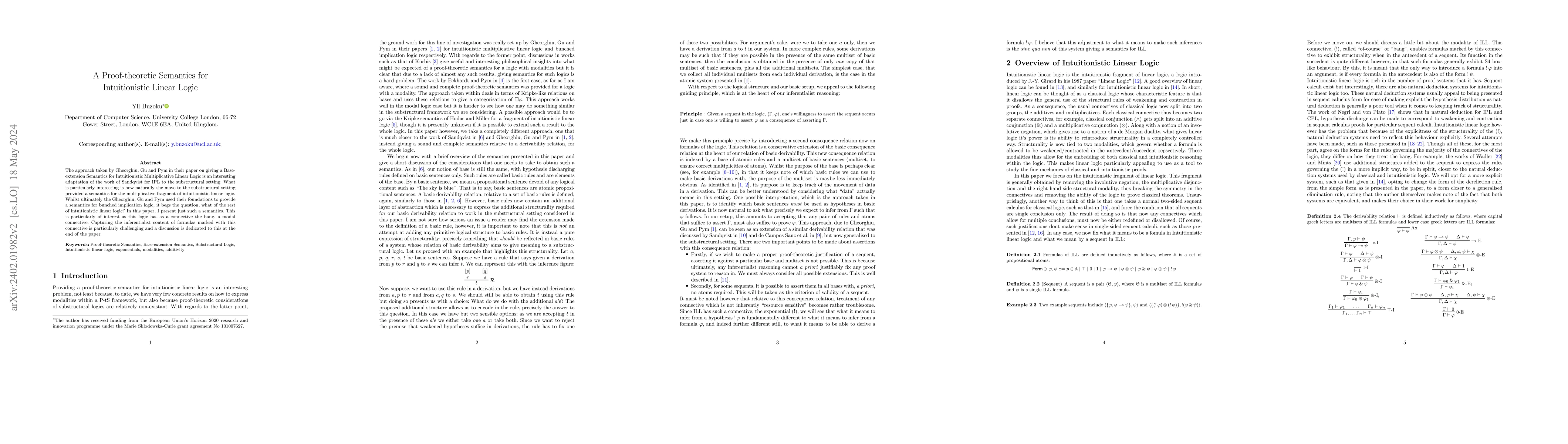 Thumbnail for A Proof-theoretic Semantics for Intuitionistic Linear Logic