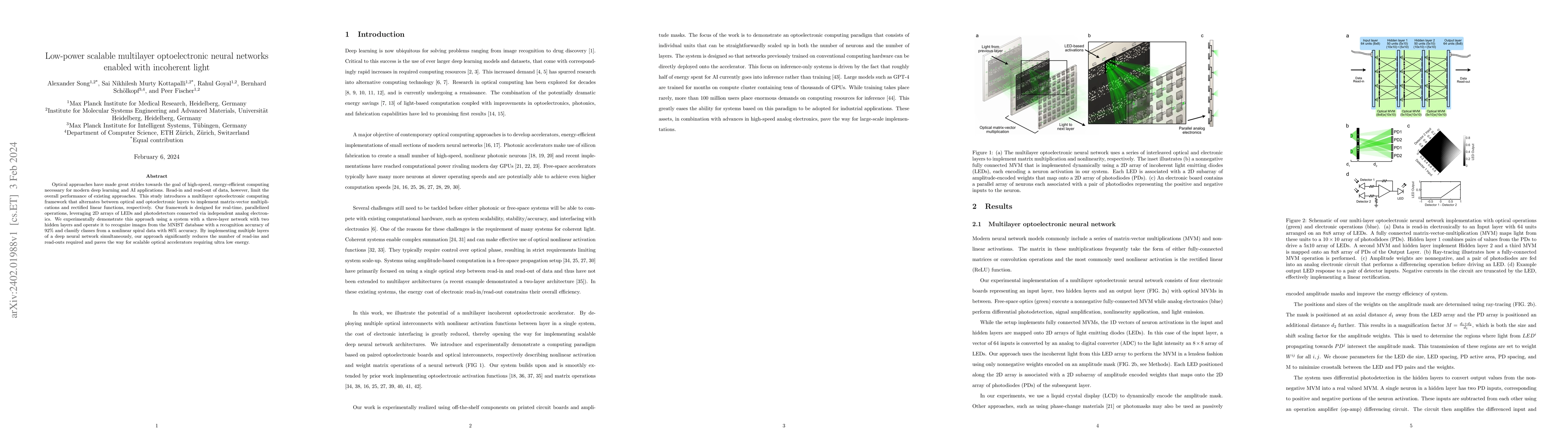 Thumbnail for Low-power scalable multilayer optoelectronic neural networks enabled
  with incoherent light