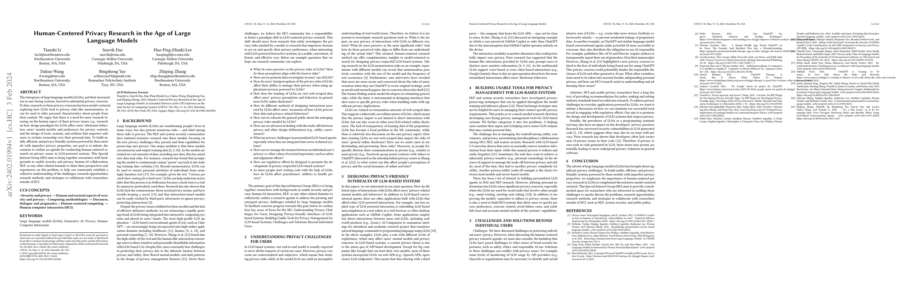 Thumbnail for Human-Centered Privacy Research in the Age of Large Language Models