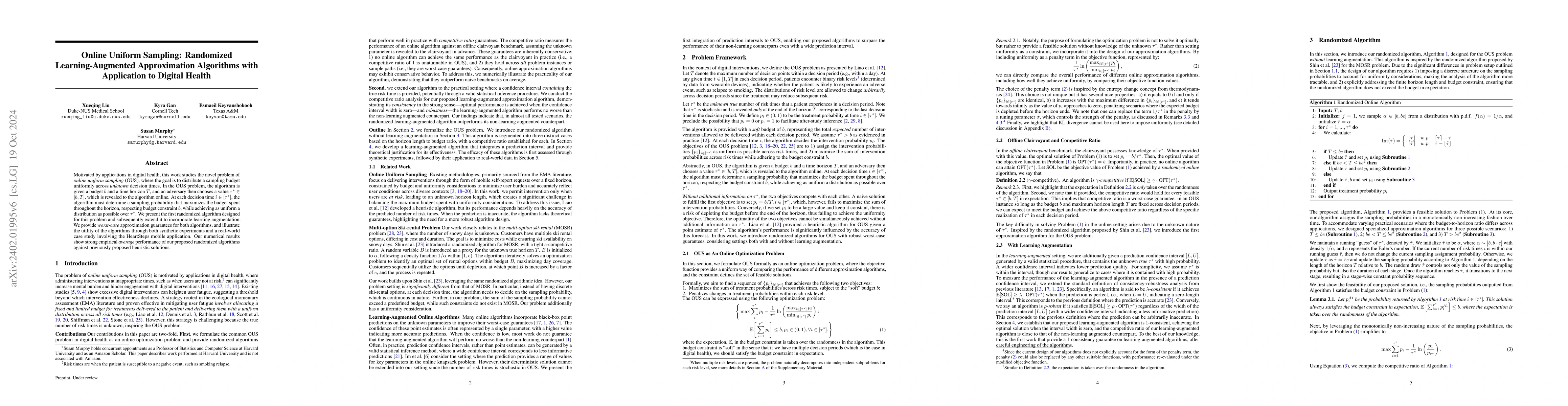 Thumbnail for Online Uniform Allocation:Randomized Learning-Augmented Approximation
  Algorithms with Application to Digital Health