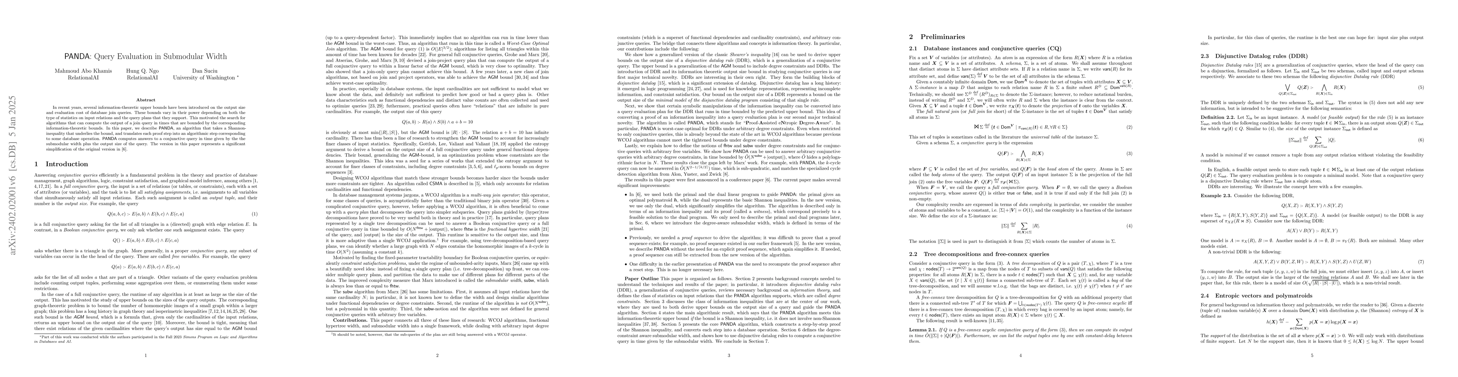 Thumbnail for PANDA: Query Evaluation in Submodular Width