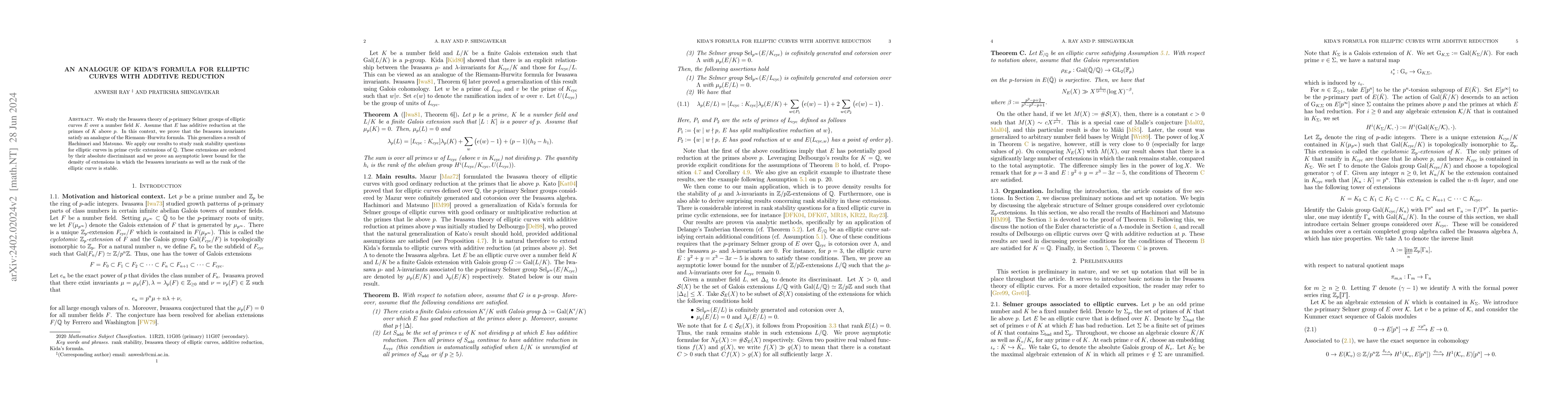 Thumbnail for An analogue of Kida's formula for elliptic curves with additive
  reduction