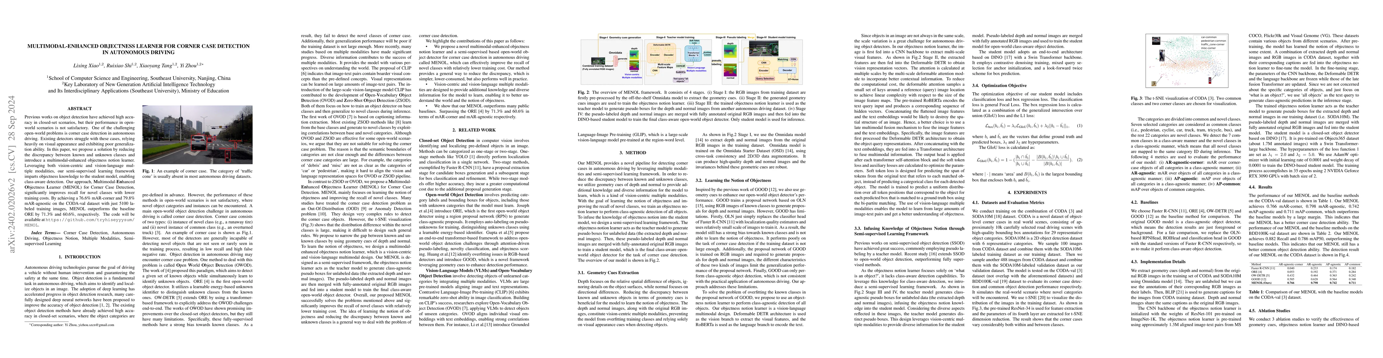 Thumbnail for Multimodal-Enhanced Objectness Learner for Corner Case Detection in
  Autonomous Driving