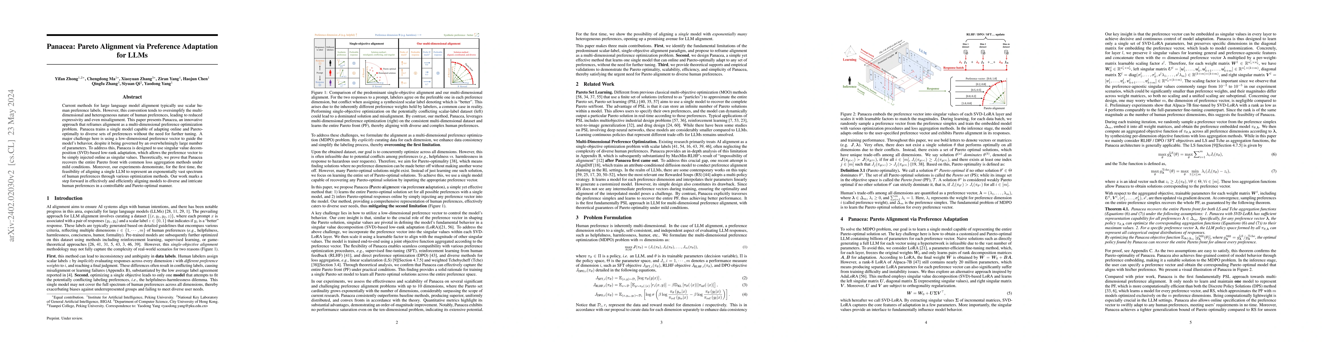 Thumbnail for Panacea: Pareto Alignment via Preference Adaptation for LLMs
