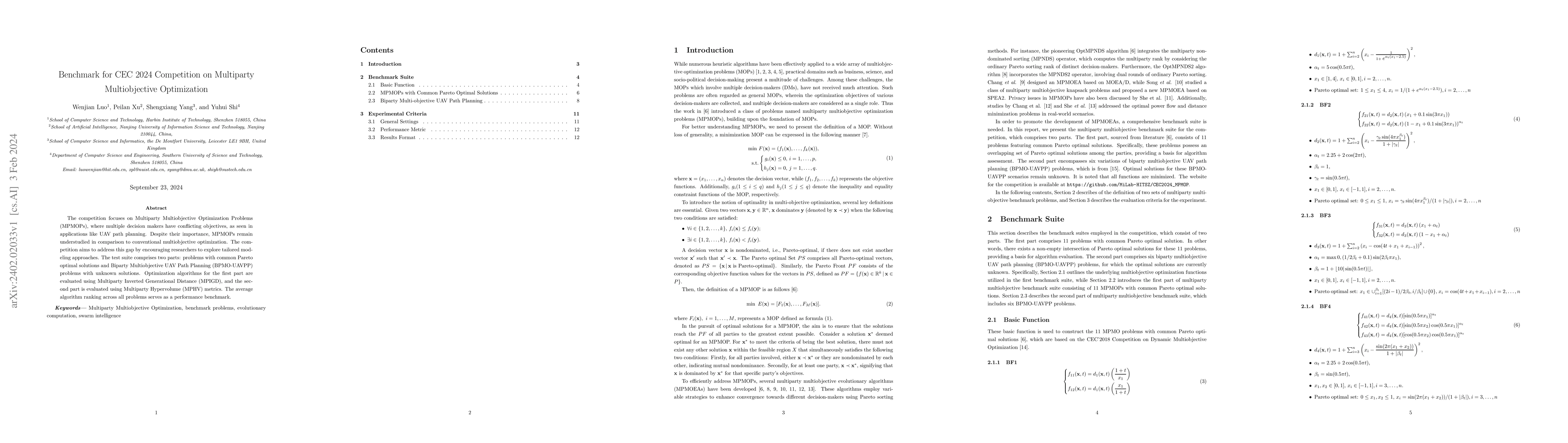Thumbnail for Benchmark for CEC 2024 Competition on Multiparty Multiobjective
  Optimization