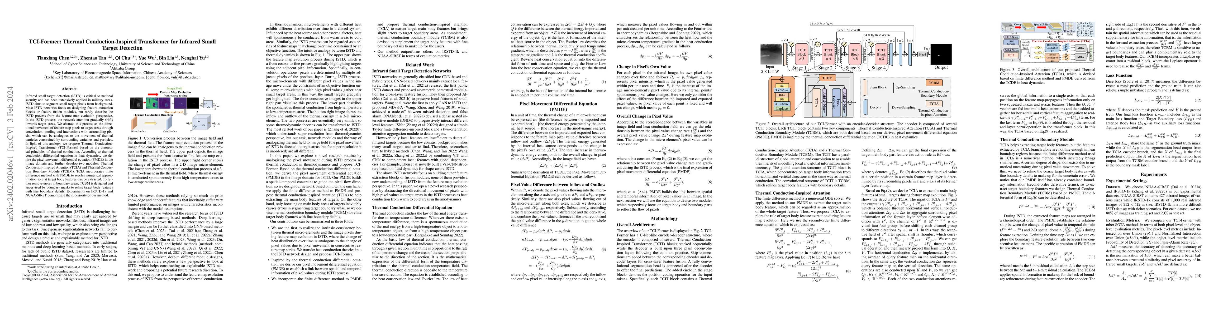 Thumbnail for TCI-Former: Thermal Conduction-Inspired Transformer for Infrared Small
  Target Detection