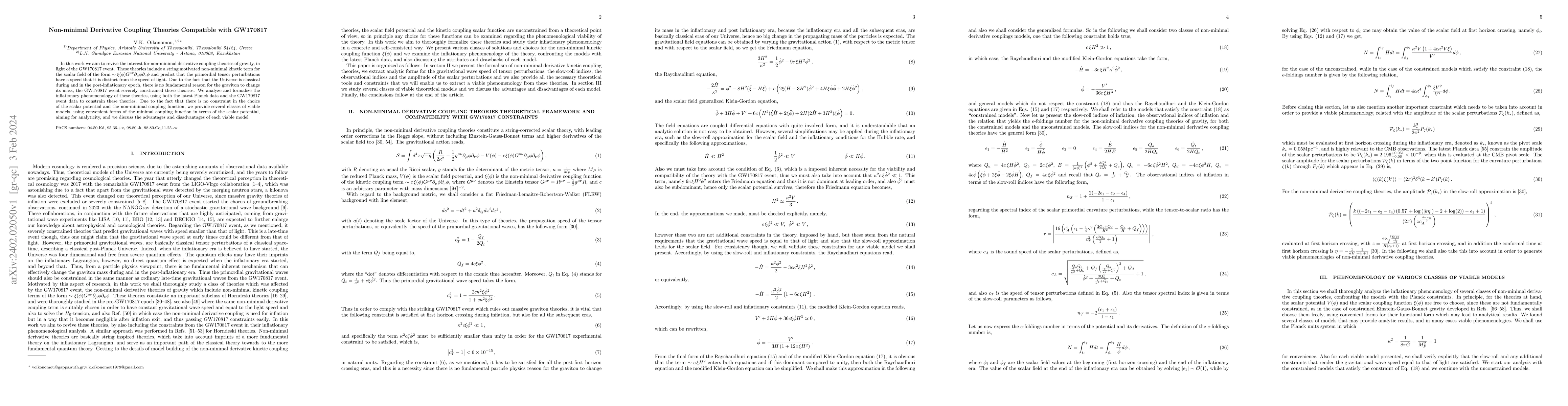 Thumbnail for Non-minimal Derivative Coupling Theories Compatible with GW170817