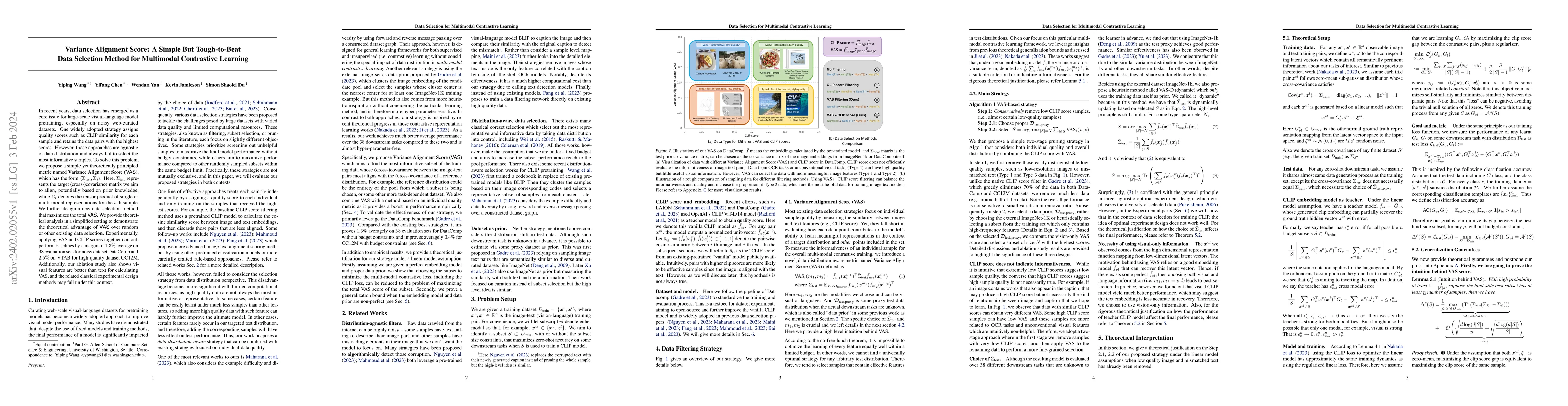 Thumbnail for Variance Alignment Score: A Simple But Tough-to-Beat Data Selection
  Method for Multimodal Contrastive Learning