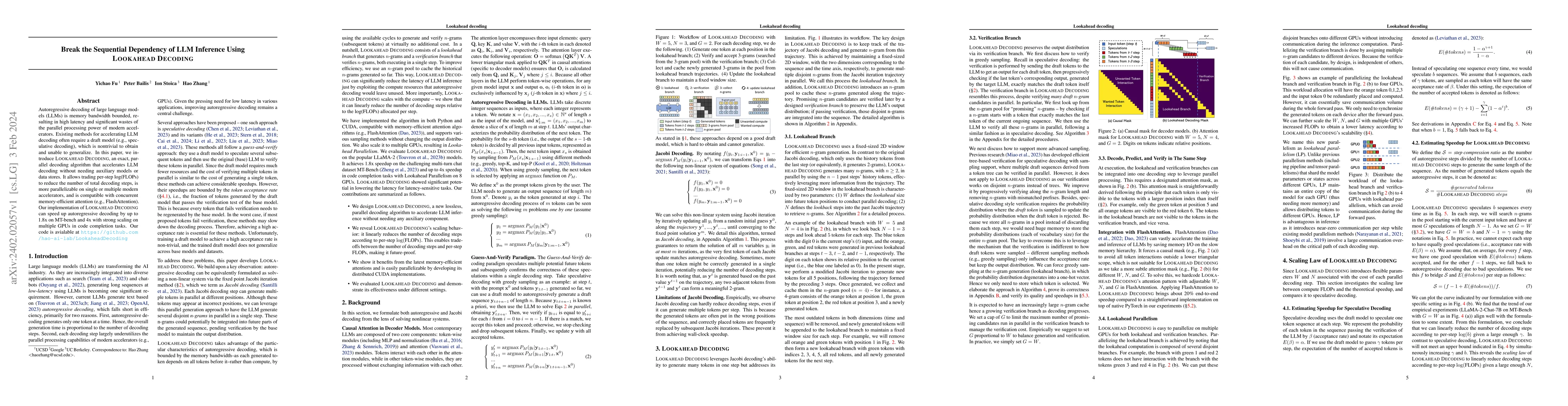 Thumbnail for Break the Sequential Dependency of LLM Inference Using Lookahead
  Decoding