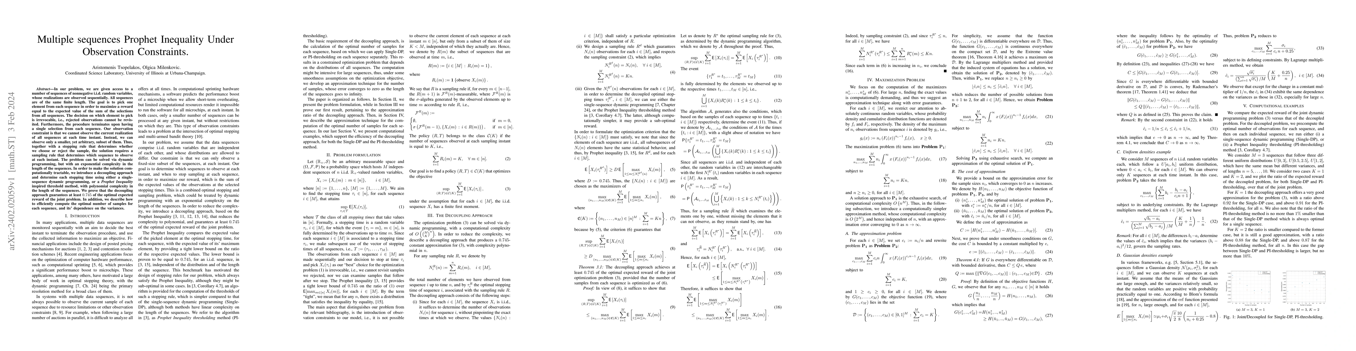 Thumbnail for Multiple sequences Prophet Inequality Under Observation Constraints