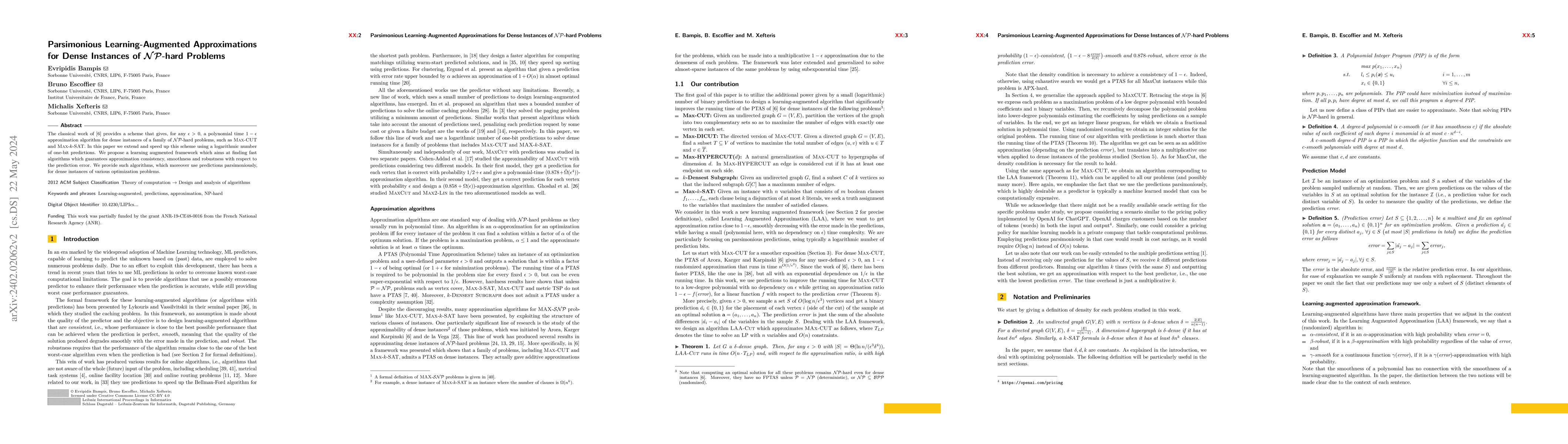 Thumbnail for Parsimonious Learning-Augmented Approximations for Dense Instances of
  $\mathcal{NP}$-hard Problems