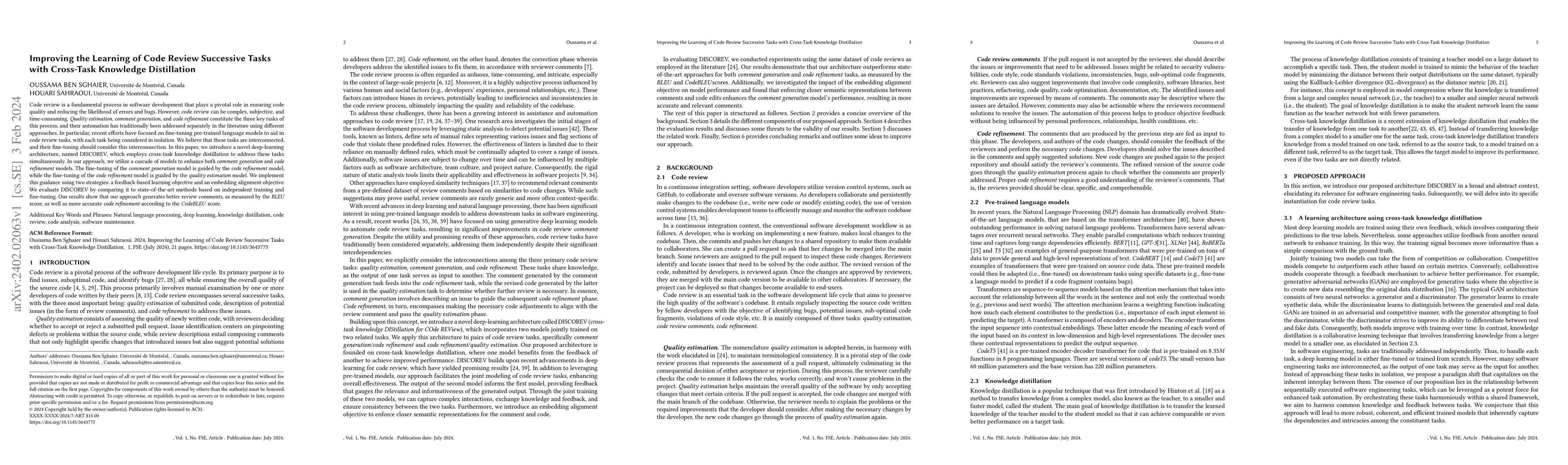 Thumbnail for Improving the Learning of Code Review Successive Tasks with Cross-Task
  Knowledge Distillation