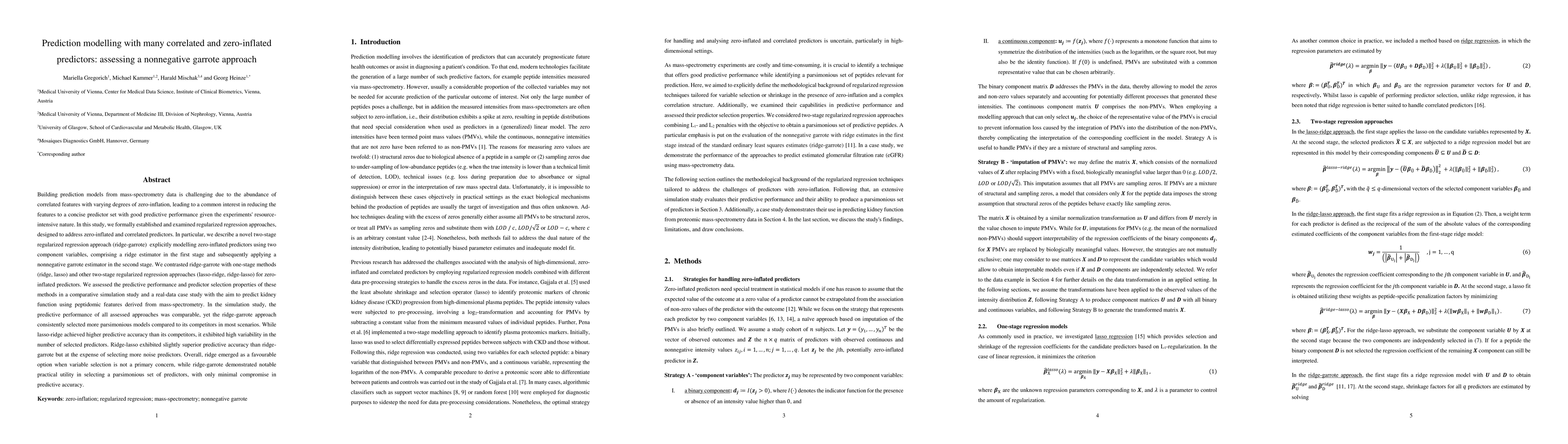 Thumbnail for Prediction modelling with many correlated and zero-inflated predictors:
  assessing a nonnegative garrote approach