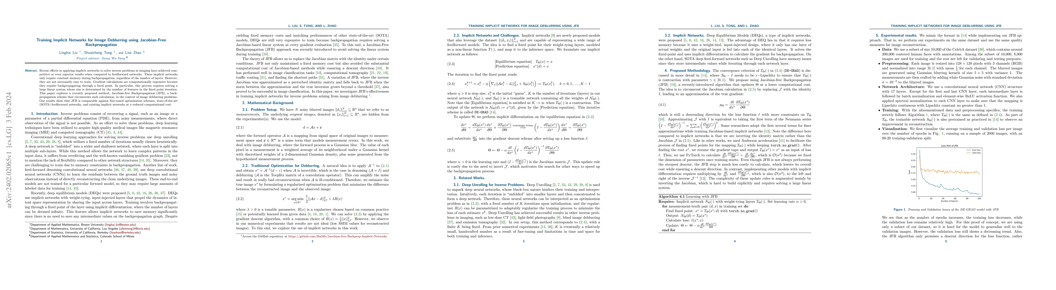 Thumbnail for Training Implicit Networks for Image Deblurring using Jacobian-Free
  Backpropagation