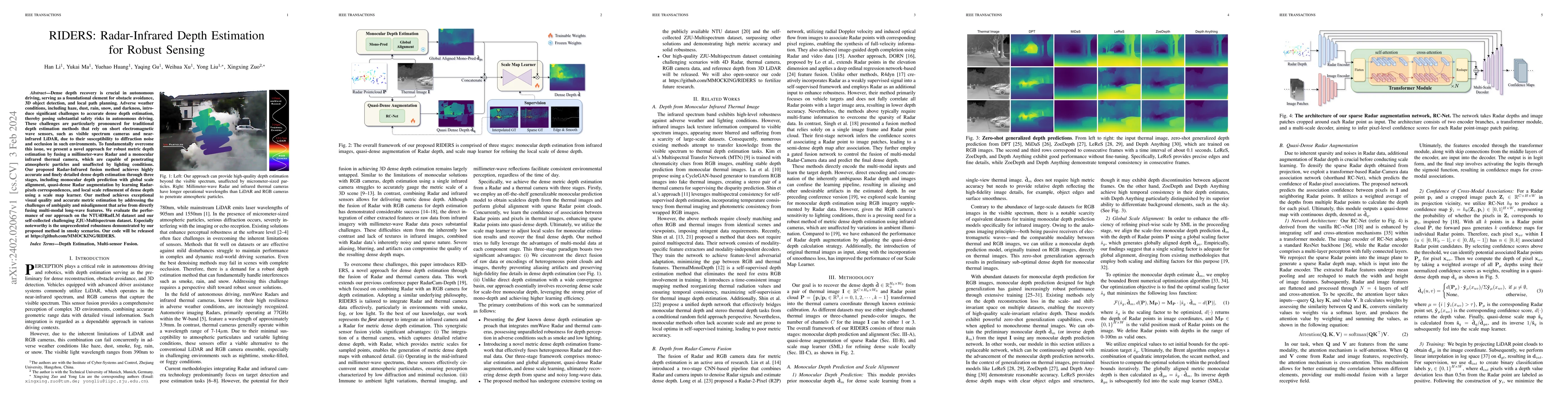 Thumbnail for RIDERS: Radar-Infrared Depth Estimation for Robust Sensing