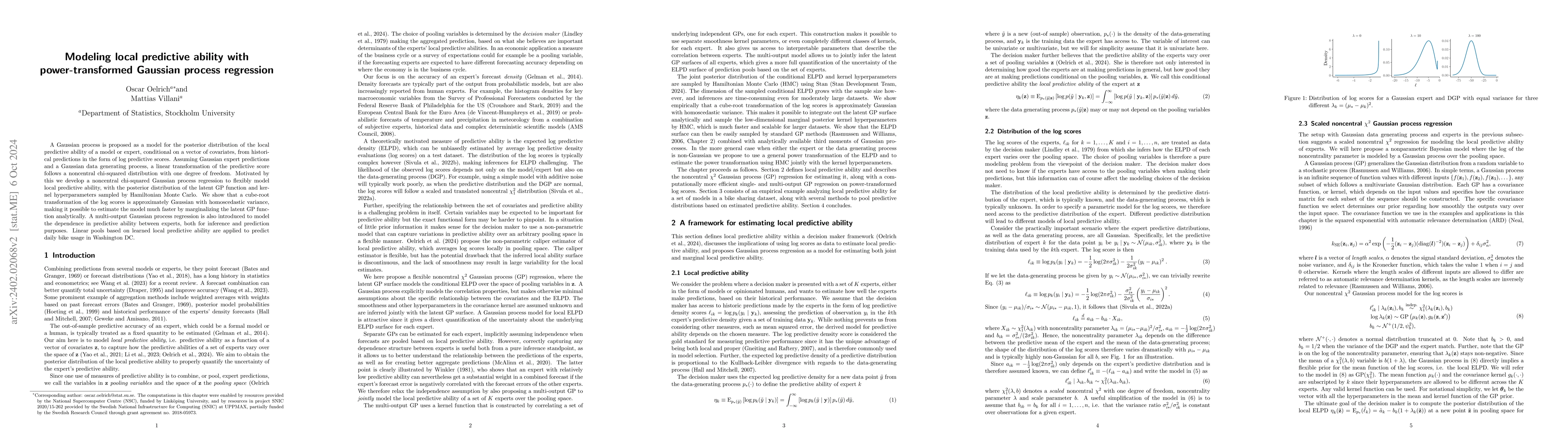 Thumbnail for Modeling local predictive ability using power-transformed Gaussian
  processes
